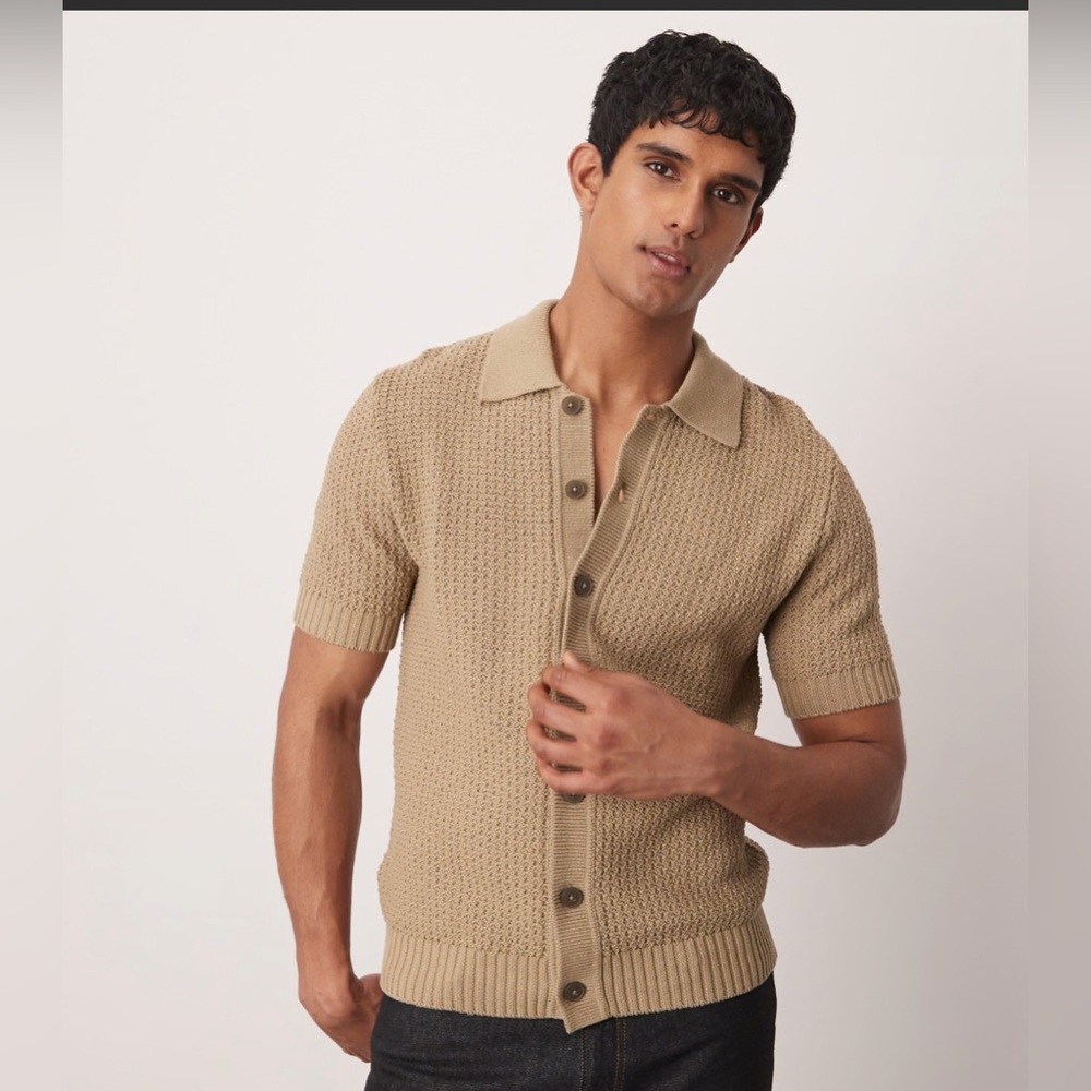 NWT French Connection Men’s Short Sleeve Knit Button Down Shirt